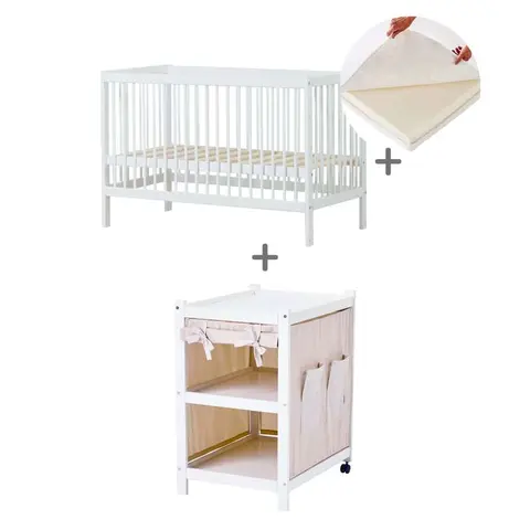Hoppekids IDA-MARIE Bundle Babyseng m. Hørmadras og IDA-MARIE Puslebord m. Forhæng fra Mammashop