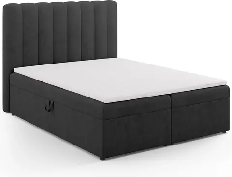 Seng Micadoni Kelp inkl. sengegavl, boxmadras og topmadras antracit Moly-chenille fra Likehome.dk