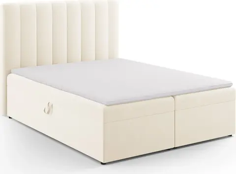 Sengesæt Micadoni Kelp lys beige velour inkl. sengegavl, boksmadras og topmadras med opbevaring fra Likehome.dk