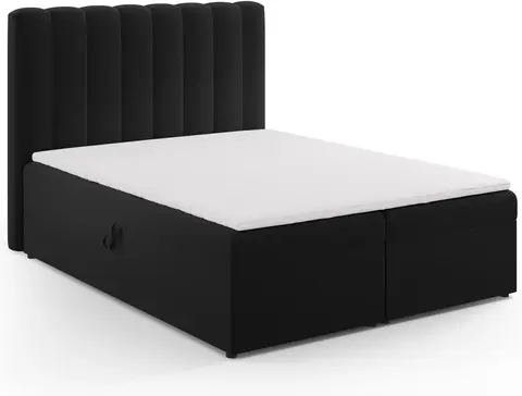 Komplet seng Micadoni Kelp sort velour inkl. boxmadras og topmadras med opbevaring fra Likehome.dk