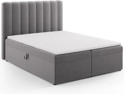 Boxmadras seng Micadoni Kelp grå velour inkl. madras og 4 cm topmadras med opbevaring fra Likehome.dk