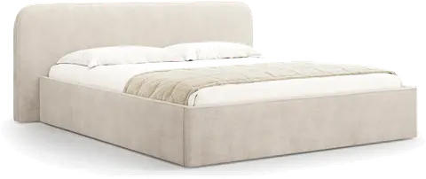 Sengeramme Micadoni Elizabeth, polstret seng med opbevaring, beige Babel Toffee strukturstof, liggemål fra Likehome.dk