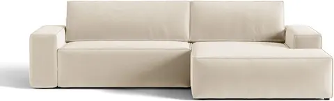 Sovesofa chaiselong Micadoni Jodie højrevendt, lys beige velour, liggeflade, opbevaring fra Likehome.dk