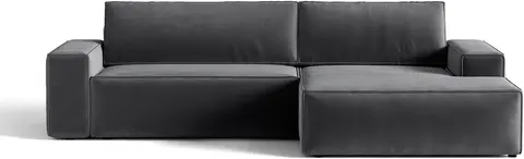 Sovesofa/chaiselong Micadoni Jodie højrevendt, grå velour, opbevaring, liggemål fra Likehome.dk