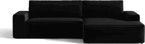 Sovesofa chaiselong Micadoni Jodie højrevendt, sort velour B246 cm, opbevaring, udslået fra Likehome.dk