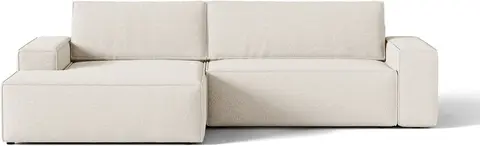 Sovesofa chaiselong Micadoni Jodie venstrevendt, lys beige strukturstof, soveplads , opbevaring fra Likehome.dk