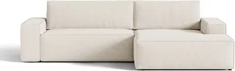 Sovesofa med chaiselong Micadoni Jodie, højrevendt, lys beige B246 cm, liggemål fra Likehome.dk
