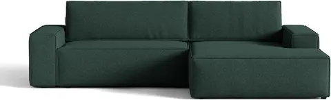 Sovesofa Micadoni Jodie højrevendt chaiselong, grøn strukturstof B246 cm, liggemål , opbevaring fra Likehome.dk
