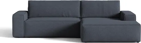 Sovesofa chaiselong Micadoni Jodie højrevendt 3 pers 246 cm blå strukturstof med opbevaring og soveplads fra Likehome.dk