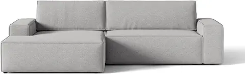 Sovesofa med chaiselong Micadoni Jodie venstrevendt, lysgrå strukturstof, soveplads , opbevaring fra Likehome.dk