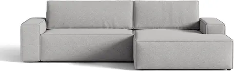 Sovesofa chaiselong Micadoni Jodie højrevendt lysegrå strukturstof 3-personers sovefunktion med opbevaring fra Likehome.dk