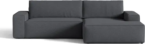 Sovesofa Micadoni Jodie højrevendt chaiselong, mørkegrå strukturstof, 3 pers. med opbevaring, udtræk fra Likehome.dk