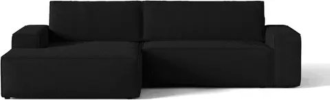 Sovesofa chaiselong Micadoni Jodie venstrevendt sort strukturstof 246 cm med opbevaring liggeflade fra Likehome.dk