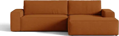 Sovesofa Micadoni Jodie højrevendt chaiselong terrakotta, foldes ud , opbevaring, strukturstof fra Likehome.dk