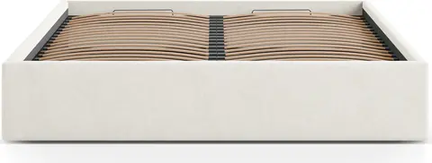 Sengeramme Micadoni Susan med opbevaring lys beige Moly chenille strukturstof vandafvisende overflade fra Likehome.dk