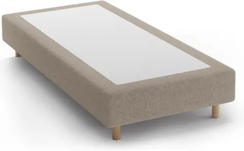 Sengeramme Micadoni Whale polstret mørk beige chenille med bøgben fra Likehome.dk