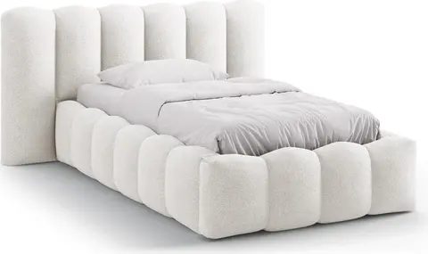 Sengeramme Micadoni Lupine hvid bouclé opbevaringsseng, polstret sengegavl 60 cm, gasløft fra Likehome.dk