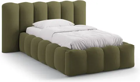Polstret sengeramme Micadoni Lupine grøn Moly 38 chenille med opbevaring gaslift fra Likehome.dk