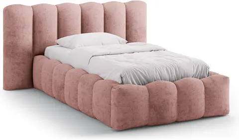 Sengeramme Micadoni Lupine polstret med opbevaring og gasløft chenille rosa fra Likehome.dk