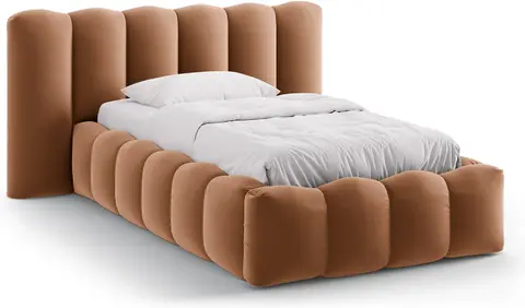 Sengeramme Micadoni Lupine honninggul velour med polstret gavl og sengekasse gaslift fra Likehome.dk