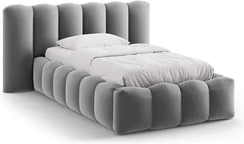 Sengeramme Micadoni Lupine grå Paris-velour, polstret gavl 60 cm, opbevaring med gasløft fra Likehome.dk