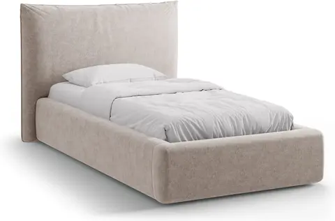 Sengeramme Micadoni Kaelle Beige Chenille polstret gavl med sengekasse og gasløft fra Likehome.dk
