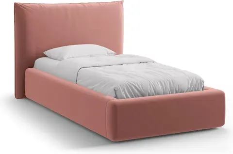 Sengeramme Micadoni Kaelle polstret rosa velour med opbevaring og gasløft fra Likehome.dk