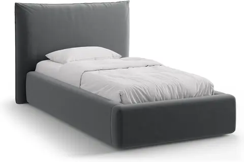 Sengeramme Micadoni Kaelle grå velour polstret hovedgærde 60 cm opbevaringskasse med gaslift metalramme lameller fra Likehome.dk