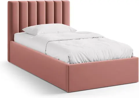 Sengeramme Micadoni Allison til madras, rosa velour, polstret hovedgærde 61 cm, opbevaring med gasløft fra Likehome.dk