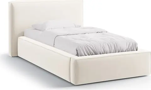 Sengeramme Micadoni Jodie lys beige velour med opbevaringskasse og gaslift polstret sengegavl fra Likehome.dk