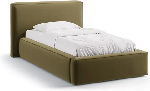 Sengeramme Micadoni Jodie grøn velour med opbevaring og gasløft polstret gavl 62 cm fra Likehome.dk
