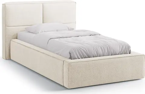 Sengeramme Micadoni Darren , polstret bouclé lys beige med gaslift-opbevaring fra Likehome.dk