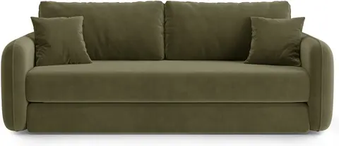 Sovesofa Micadoni Dormi, grøn velour, 3-personers, 225 cm bred, liggemål fra Likehome.dk