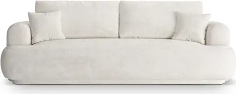 Sovesofa Micadoni Ella 3-personers, lys beige bouclé, udtræksseng med opbevaring fra Likehome.dk