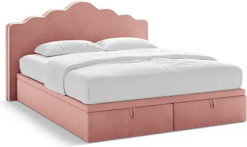 Seng Micadoni Dream inkl. polstret sengegavl, boxmadras, pocketfjedermadras og topmadras velour elfenben/rosa med opbevaring fra Likehome.dk