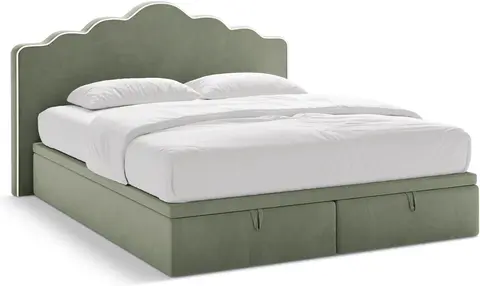 Seng Micadoni Dream inkl. sengegavl, boxmadras, madras & topmadras, opbevaring Magic Velvet velour elfenben/grøn fra Likehome.dk