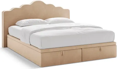 Seng Micadoni Dream velour elfenben/mandelbeige, boxmadras inkl. pocket 20 cm & topmadras, opbevaring fra Likehome.dk