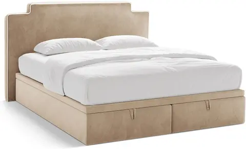 Boxmadras seng Micadoni Princess velour elfenben/mandelbeige inkl. topmadras og opbevaring fra Likehome.dk