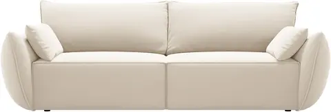 Sovesofa 3-personers Micadoni Kaelle, lys beige velour, 244 cm, udtræksseng & opbevaring fra Likehome.dk