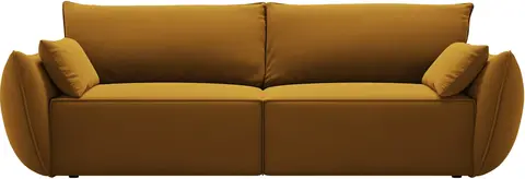 3-personers sovesofa Micadoni Kaelle, gul velour, soveplads , indbygget opbevaring fra Likehome.dk