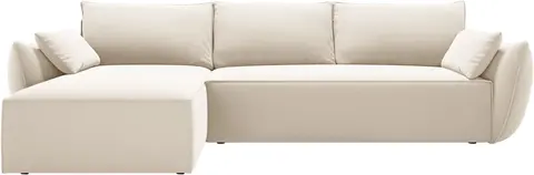 Sovesofa Micadoni Kaelle venstrevendt chaiselong med opbevaring, lys beige velour B252×D165 cm, seng fra Likehome.dk