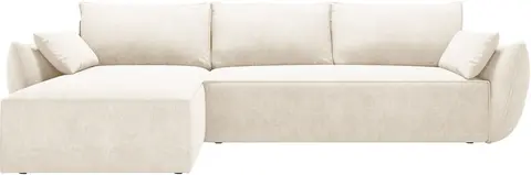 Sovesofa chaiselong Micadoni Kaelle venstrevendt, lys beige chenille, opbevaring, sovefunktion B252xD165 cm fra Likehome.dk