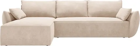 Sovesofa chaiselong Micadoni Kaelle, venstrevendt, beige chenillestof, 4 pers., opbevaring, udtræk fra Likehome.dk