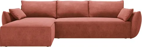 Sovesofa chaiselong Micadoni Kaelle venstrevendt, terrakotta chenille, opbevaring, liggemål fra Likehome.dk