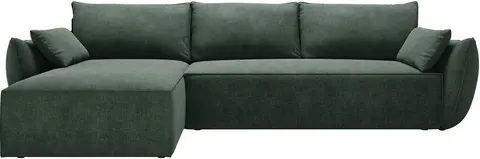 Sovesofa chaiselong Micadoni Kaelle venstrevendt, flaskegrøn chenille, , soveplads , opbevaring, 2 puder fra Likehome.dk