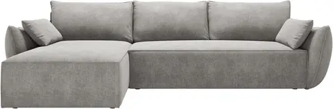 Sovesofa chaiselong Micadoni Kaelle venstrevendt, lys grå chenille, opbevaring, soveplads B252×D165 cm fra Likehome.dk
