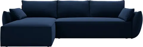 Sovesofa chaiselong Micadoni Kaelle venstrevendt kongeblå velour, 4 pers., liggemål , opbevaring fra Likehome.dk