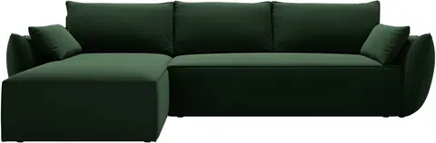 Sovesofa Micadoni Kaelle venstrevendt chaiselong flaskegrøn velour, foldbar , opbevaring fra Likehome.dk