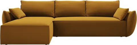Sovesofa chaiselong Micadoni Kaelle, venstrevendt gul velour, soveplads , opbevaring fra Likehome.dk