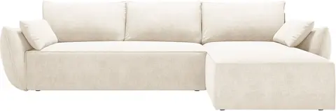 Sovesofa chaiselong Micadoni Kaelle højrevendt lys beige chenille, 4 pers., opbevaring, liggemål fra Likehome.dk